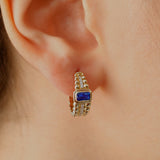 14k Gold | Baugette Blue Zircon Huggie Hoop Earrings with Bezel Setting