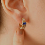 14k Gold | Baugette Blue Zircon Huggie Hoop Earrings with Bezel Setting