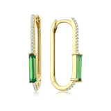 14k Gold | Slim Rectangular Emerald Zircon Gemstone with Bezel Setting Earrings