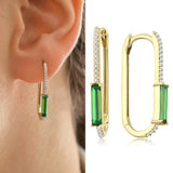 14k Gold | Slim Rectangular Emerald Zircon Gemstone with Bezel Setting Earrings