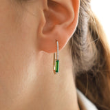 14k Gold | Slim Rectangular Emerald Zircon Gemstone with Bezel Setting Earrings