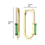 14k Gold | Slim Rectangular Emerald Zircon Gemstone with Bezel Setting Earrings