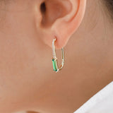 14k Gold | Slim Rectangular Emerald Zircon Gemstone with Bezel Setting Earrings