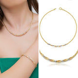 14k Gold | Tri Color Braided Mesh - Rope Chain Choker Necklace