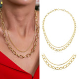 14k Gold | Graduated Oval Link and Curb Chain Layering Necklace