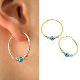 14k Gold | Blue Evil Eye Bead Hoop Earrings