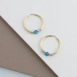 14k Gold | Blue Evil Eye Bead Hoop Earrings