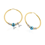 14k Gold | Blue Evil Eye Bead Hoop Earrings