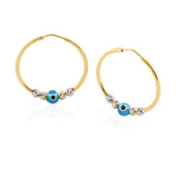 14k Gold | Blue Evil Eye Bead Hoop Earrings