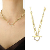 14k Gold | T-Bar Toggle Clasp Oval Paperclip Necklace