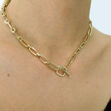 14k Gold | T-Bar Toggle Clasp Oval Paperclip Necklace