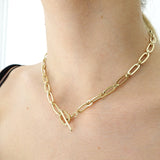 14k Gold | T-Bar Toggle Clasp Oval Paperclip Necklace