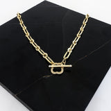 14k Gold | T-Bar Toggle Clasp Oval Paperclip Necklace