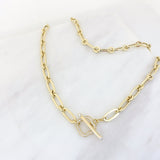 14k Gold | T-Bar Toggle Clasp Oval Paperclip Necklace