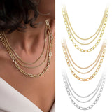 14k Gold | Tri Strand Paperclip & Curb Layering Necklace