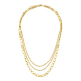 14k Gold | Tri Strand Paperclip & Curb Layering Necklace