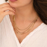 14k Gold | Tri Strand Paperclip & Curb Layering Necklace