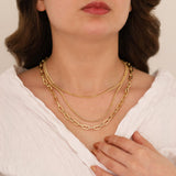 14k Gold | Tri Strand Paperclip & Curb Layering Necklace