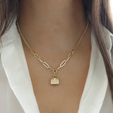 14k Gold | Paperclip Chain Necklace with Bag Charm