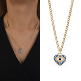 14k Gold | Blue Heart Evil Eye Charm Necklace