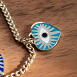 14k Gold | Blue Heart Evil Eye Charm Necklace