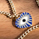 14k Gold | Blue Heart Evil Eye Charm Necklace