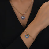 14k Gold | Blue Heart Evil Eye Charm Necklace