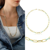 14k Gold | Aqua Blue Staple - Paperclip Chain Necklace