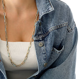 14k Gold | Aqua Blue Staple - Paperclip Chain Necklace