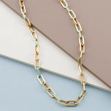 14k Gold | Aqua Blue Staple - Paperclip Chain Necklace