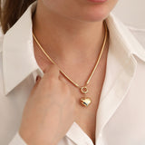 14k Gold | Omega Chain Heart Charm Necklace with Sailor Lock