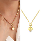 14k Gold | Omega Chain Heart Charm Necklace with Sailor Lock