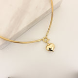 14k Gold | Omega Chain Heart Charm Necklace with Sailor Lock