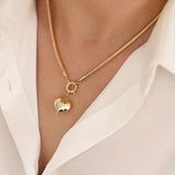 14k Gold | Omega Chain Heart Charm Necklace with Sailor Lock