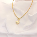 14k Gold | Omega Chain Heart Charm Necklace with Sailor Lock