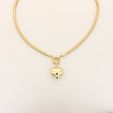 14k Gold | Omega Chain Heart Charm Necklace with Sailor Lock