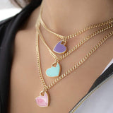 14k Gold | Curb Chain Necklace with Colorful Flat Heart Charm