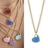 14k Gold | Curb Chain Necklace with Colorful Flat Heart Charm