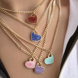 14k Gold | Curb Chain Necklace with Colorful Flat Heart Charm