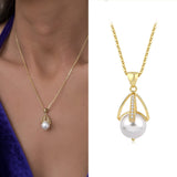 14k Gold | CZ Gemstone Pearl Charm Necklace