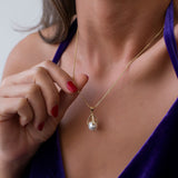 14k Gold | CZ Gemstone Pearl Charm Necklace