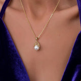 14k Gold | CZ Gemstone Pearl Charm Necklace