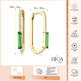 14k Gold | Slim Rectangular Emerald Zircon Gemstone with Bezel Setting Earrings