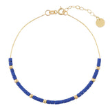 14k Gold | Lapis Lazuli Beaded Bracelet with Personalized Gold Disc