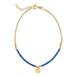 14k Gold | Lapis Lazuli Beaded Bracelet with Engravable Coin Charm