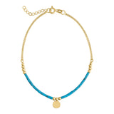 14k Gold | Turquoise Beaded Bracelet with Engravable Coin Charm