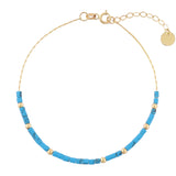 14k Gold | Turquoise Beaded Bracelet with Personalized Gold Disc