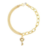 14k Gold | Paperclip & Double Curb Chain Bracelet with Key Charm