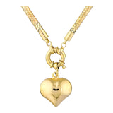 14k Gold | Omega Chain Heart Charm Necklace with Sailor Lock