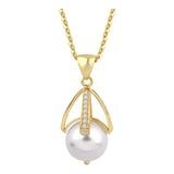 14k Gold | CZ Gemstone Pearl Charm Necklace